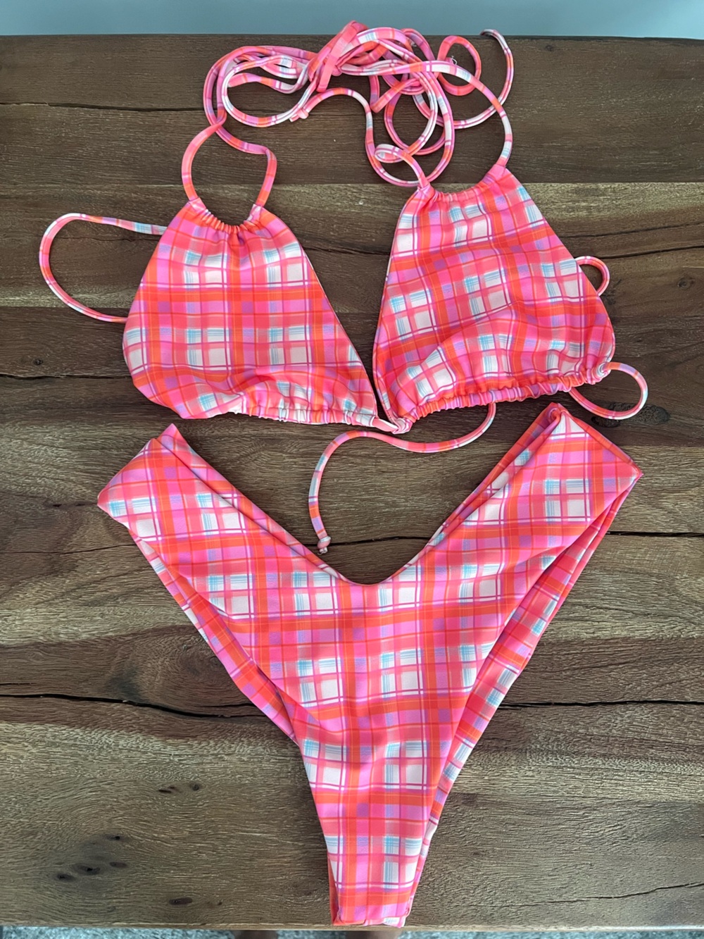 Skatie Pink Plaid Women’s Two-Piece Swim Bikini 👙